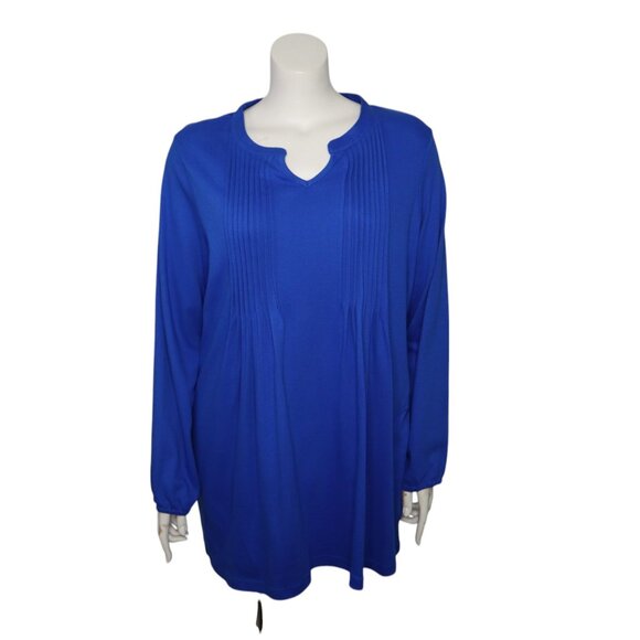 Women's Blue Top Pull Over XXL Long Sleeve Pin Tuck Front Casual Company One - Picture 4 of 11